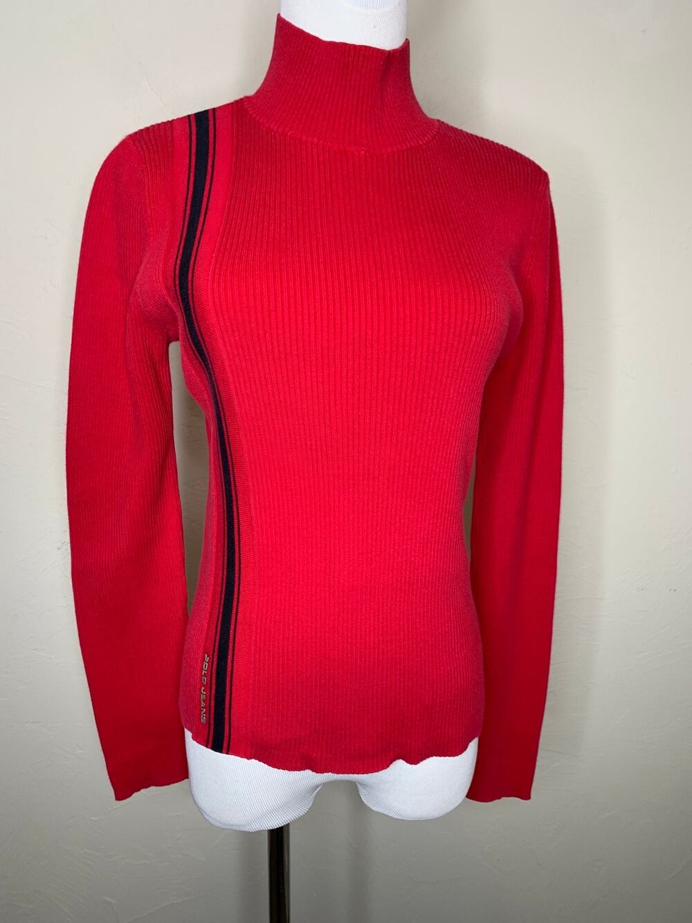 1990s Polo Jeans Ralph Lauren Ribbed Red Turtleneck Sweater Sz Large